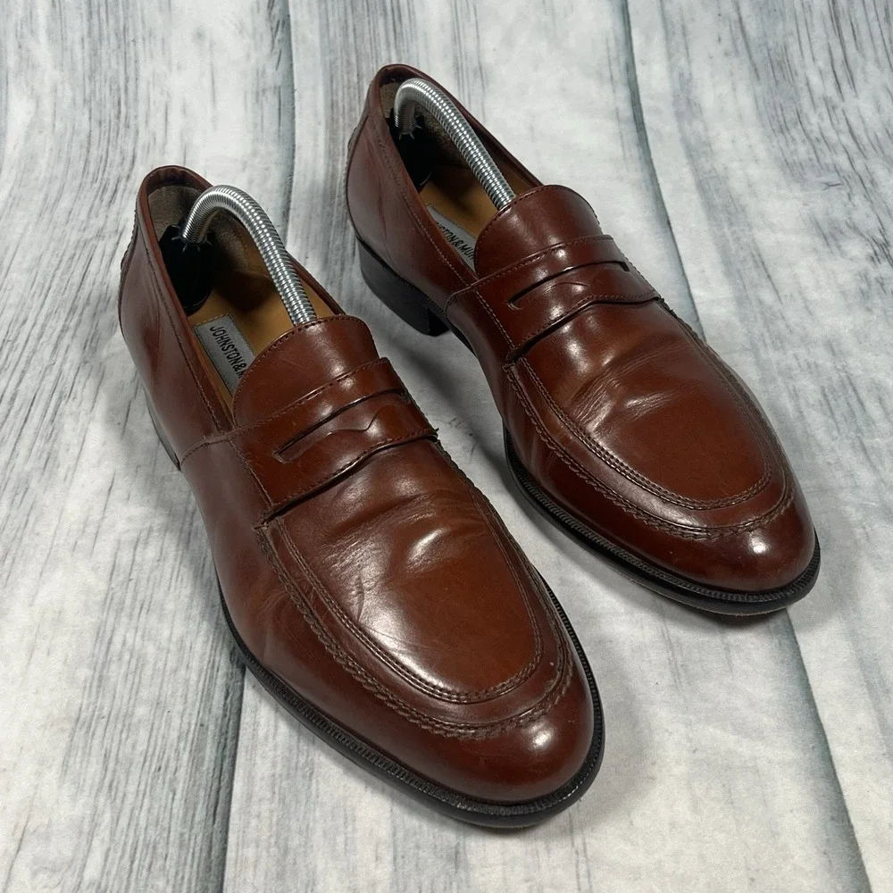 Johnston & Murphy Men's Cognac Penny Loafer Leather Padded Footbed 15-0782 10.5M
